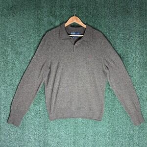 Vtg Polo Ralph Lauren Sweater Mens XLGreen 100% Lambswool Collared 2 Button